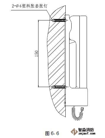 GST-TS-100A型消防電話分機(jī)安裝示意圖如圖6-6所示：